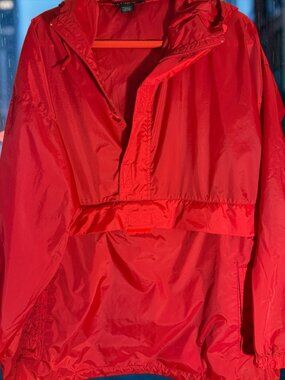 VTG J. Crew Sport Red Nylon Hooded Anorak Windbreaker Sz M